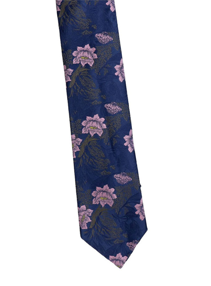 zila kaklasaite ar ziedu rakstu
