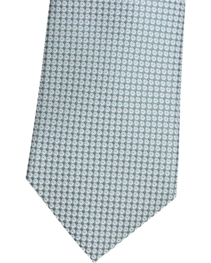 Zaļa toņa vīriešu kaklasaita ar smalku, elegantu rakstu.