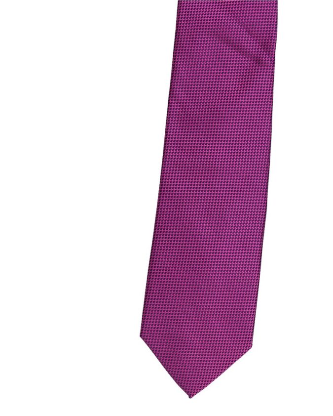 Fuksijas krāsas vīriešu kaklasaita ar smalku, elegantu rakstu.